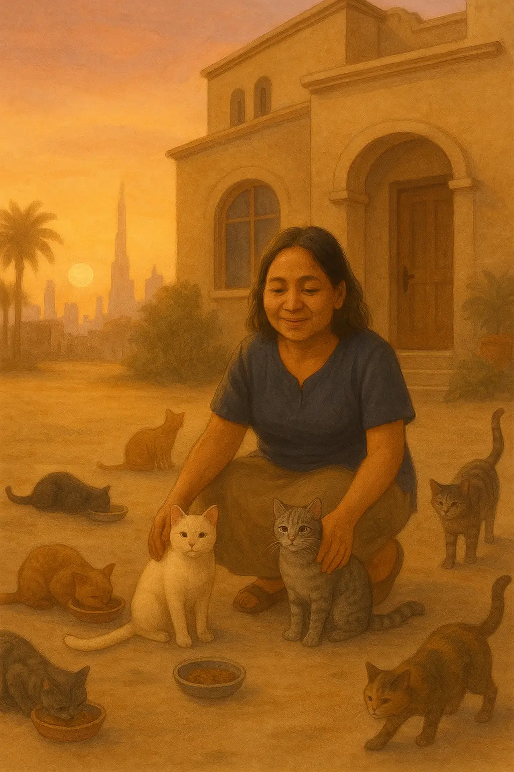 Laura with cats