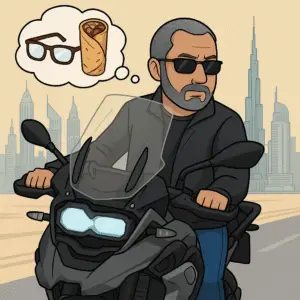 a digital illustration features a middle aged moto